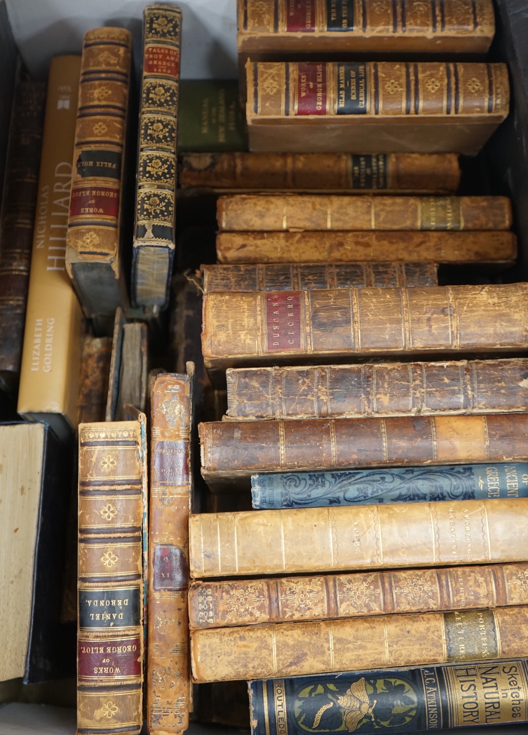 Books Miscellany - cloth and leather bound; older and newer; including: Blome's The History of the Holy Bible. num engraved plates, old leather, folio. 1752; Elizabeth Goldring - Nicholas Hilliard: The life of an artist.